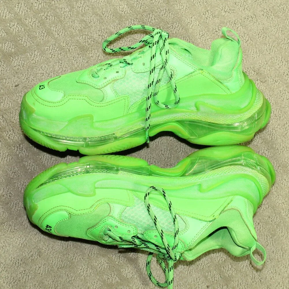 Balenciaga Men's Size 43 / 10 Triple S 541624 Green Round Toe Lace-Up Sneakers - Picture 3 of 6